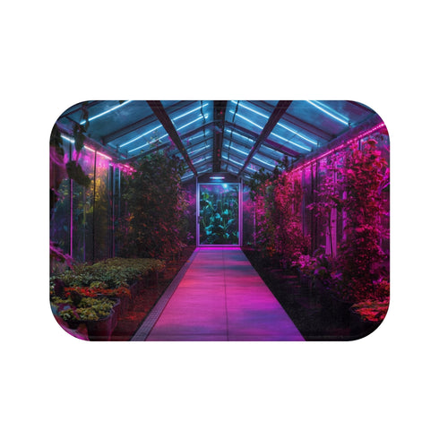 Space Garden in Glowing Greenhouse — Memory Foam Bath Mat — Top-Down Memory Foam Bath Mat View