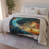 Space Highway with Comet Traffic — 50×60 Plush Throw Blanket — 300 GSM Plush Coral Fleece Texture Close-Up
