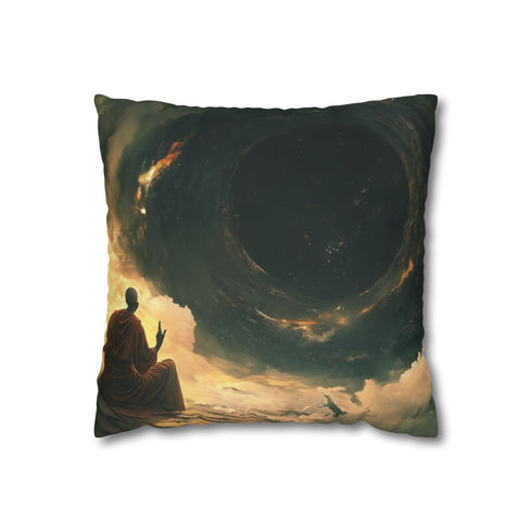Space Monk Chanting Inside Black Hole — 40×40 Cushion Cover — Front 40×40 cm Square Cushion View