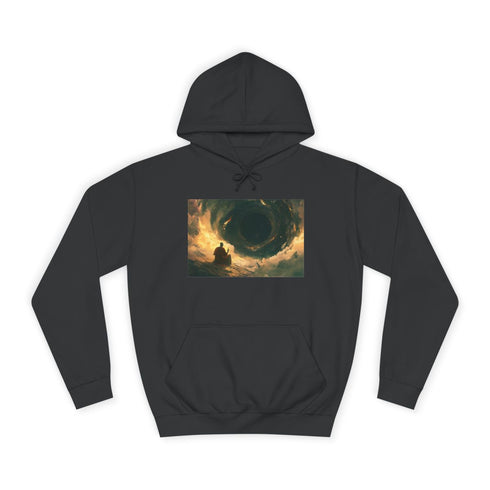 Space Monk Chanting Inside Black Hole Graphic Unisex College Hoodie - Jet Black Front