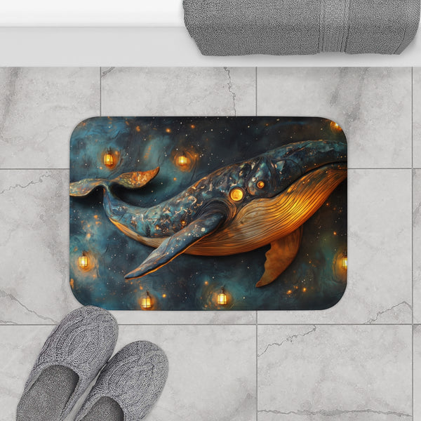 Space Whale with Lantern Eyes (Edition II) — Memory Foam Bath Mat — Modern Bathroom Floor Lifestyle View