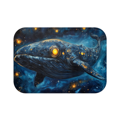 Space Whale with Lantern Eyes (Edition III) — 61×43 Memory Foam Bath Mat — Top-Down Velvet Microfibre Artwork View