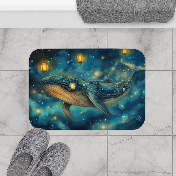 Space Whale with Lantern Eyes (Edition IV) — Memory Foam Bath Mat — Modern Bathroom Floor Lifestyle View