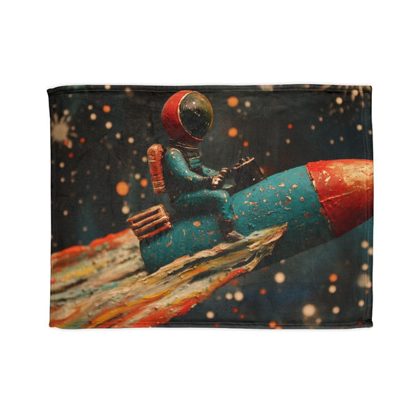 Spaceman Riding a Comet (Edition III) — Plush Fleece Throw Blanket — Full Spread Plush Fleece Artwork View
