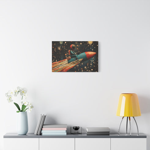 Spaceman Riding a Comet (Edition III) — 24×16 Canvas Wall Art — Living Room Wall Lifestyle View