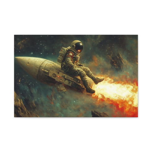 Spaceman Riding a Comet — 24×16 Canvas Wall Art — Front Gallery-Wrapped Canvas View