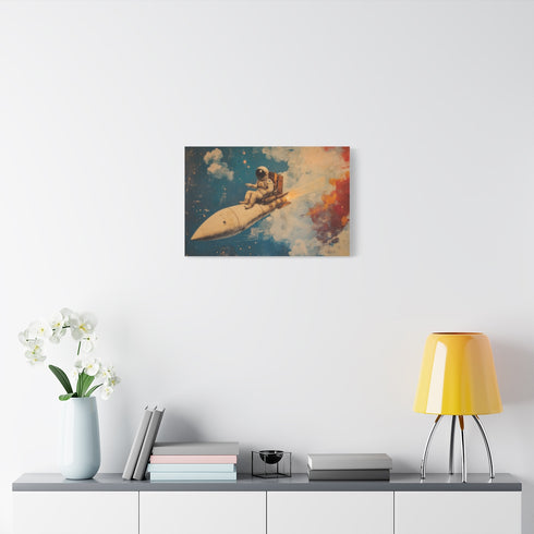 Spaceman Riding Comet — Stretched Canvas Wall Art — Living Room Wall Lifestyle View
