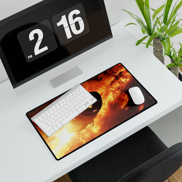Spaceship Leaving a Burning Planet (Edition III) — XXL Gaming Desk Mat — Gaming & Workspace Desk Setup View