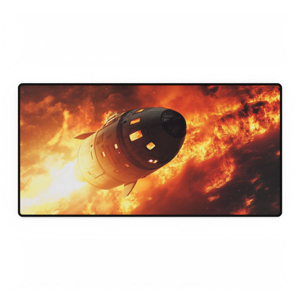 Spaceship Leaving a Burning Planet (Edition III) — XXL Gaming Desk Mat — Full Top-Down Artwork View