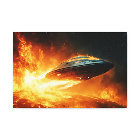 Spaceship Leaving Burning Planet — 24×16 Canvas Wall Art — Front Gallery-Wrapped Canvas View
