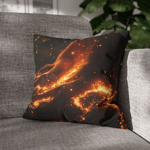 Spacetime Rift Glowing Above Tree Roots — 40×40 Cushion Cover — Double-Sided Back & Concealed Zip Detail