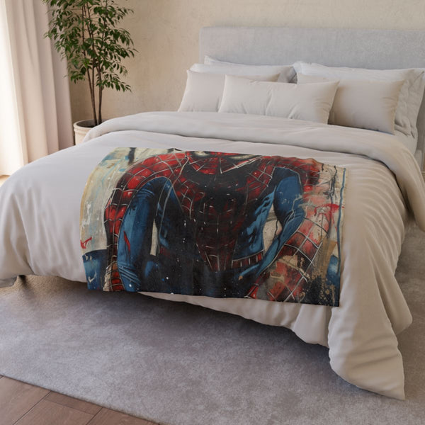 Spiderman Painting — Plush Fleece Throw Blanket — Drape over Sofa & Bed Lifestyle View