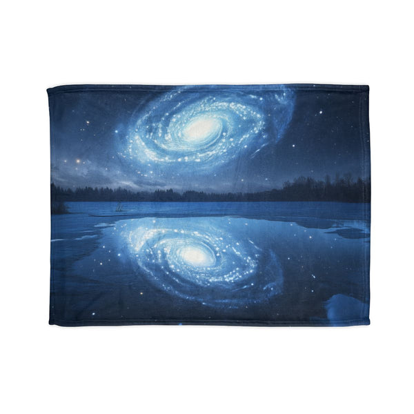 Spiral Galaxy Mirrored in a Frozen Lake Plush Fleece Throw Blanket