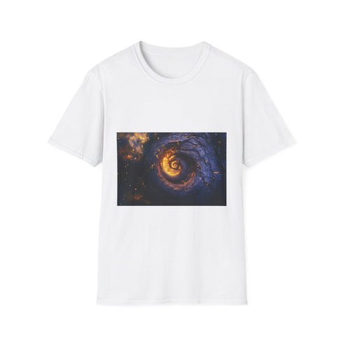 Spiral Nebula Forming Tree Trunk Graphic Unisex Softstyle T-Shirt - Front View