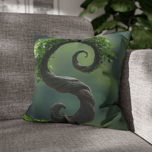 Spiral Tree Growing Upside Down — 40×40 Cushion Cover — Sofa & Living Room Lifestyle View