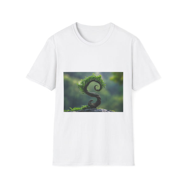 Spiral Tree Growing Upside Down Graphic Unisex Softstyle T-Shirt - Front View
