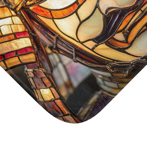 Stained Glass Samurai Mask (Edition II) — 61×43 Memory Foam Bath Mat — Cushioned Memory Foam & Microfibre Close-Up