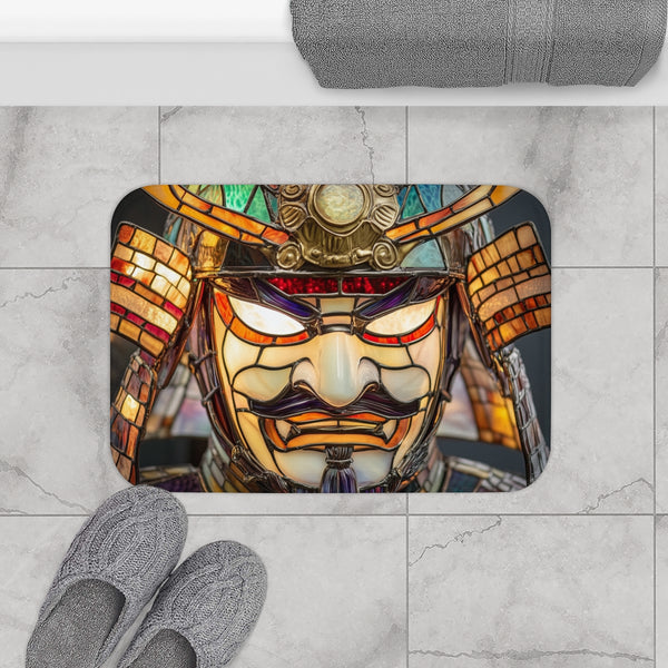 Stained Glass Samurai Mask (Edition II) — Memory Foam Bath Mat — Modern Bathroom Floor Lifestyle View