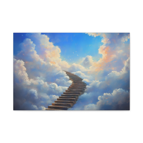 Surreal Staircase Ascending to Clouds — 24×16 Canvas Wall Art — Front Gallery-Wrapped Canvas View