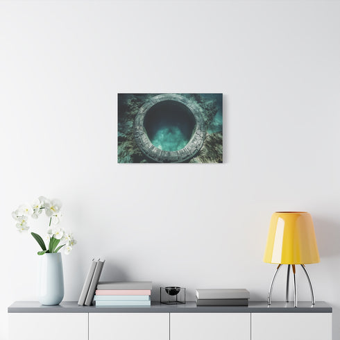 Stargate Opening Beneath Ocean Floor — Stretched Canvas Wall Art — Living Room Wall Lifestyle View