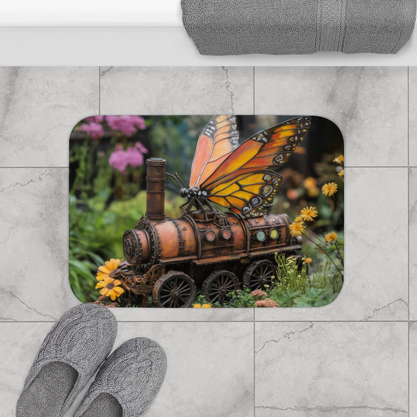Steam Powered Butterfly Garden (Edition II) — Memory Foam Bath Mat — Modern Bathroom Floor Lifestyle View