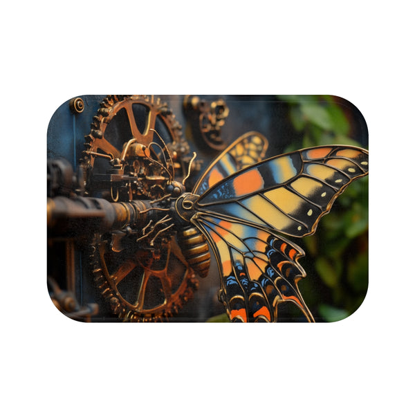 Steam Powered Butterfly Garden (Edition III) — Memory Foam Bath Mat — Top-Down Memory Foam Bath Mat View