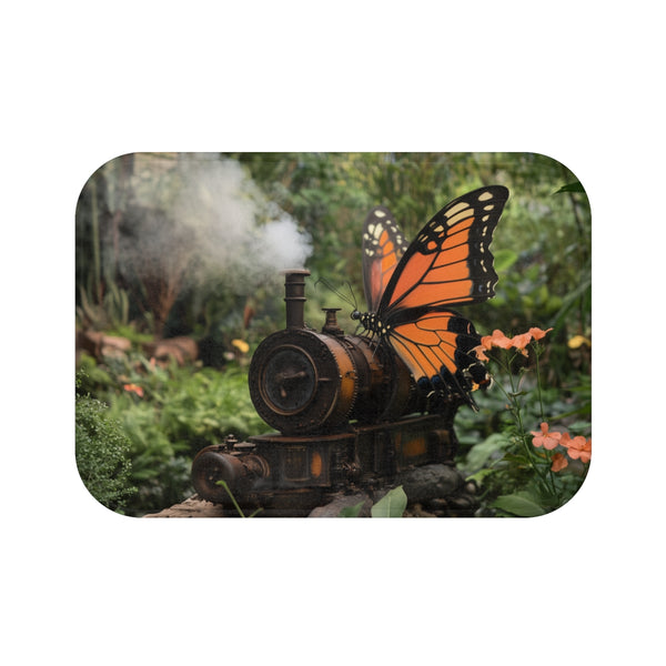 Steam Powered Butterfly Garden (Edition IV) — Memory Foam Bath Mat — Top-Down Memory Foam Bath Mat View