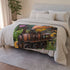 Steam Powered Butterfly Garden — 50×60 Plush Throw Blanket — Draped Over Sofa & Bed Lifestyle View