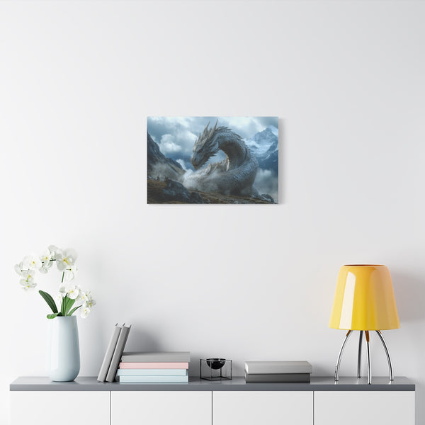 Steam Powered Dragon Curled on Mountain (Edition III) — Stretched Canvas Wall Art — Living Room Wall Lifestyle View