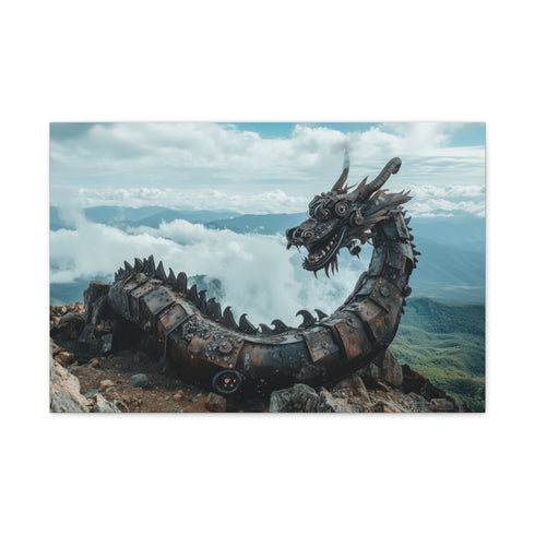 Steam Powered Dragon Curled on Mountain — Canvas Wall Art — Front Gallery-Wrapped Canvas View