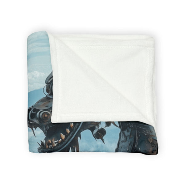 Steam Powered Dragon Curled on Mountain Plush Fleece Throw Blanket