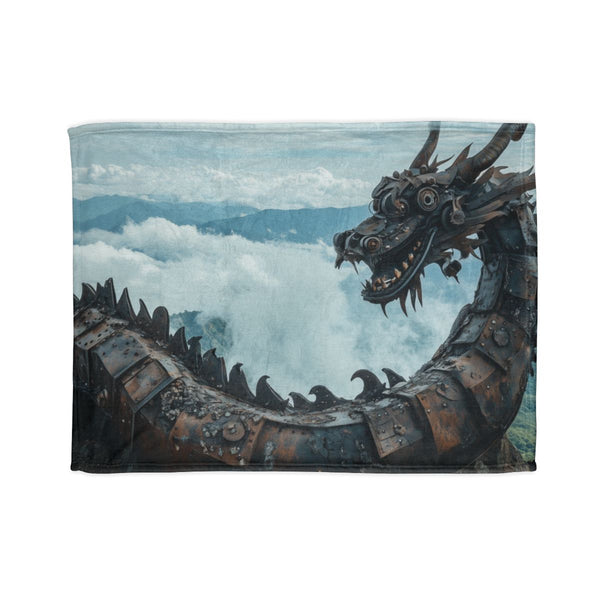 Steam Powered Dragon Curled on Mountain Plush Fleece Throw Blanket
