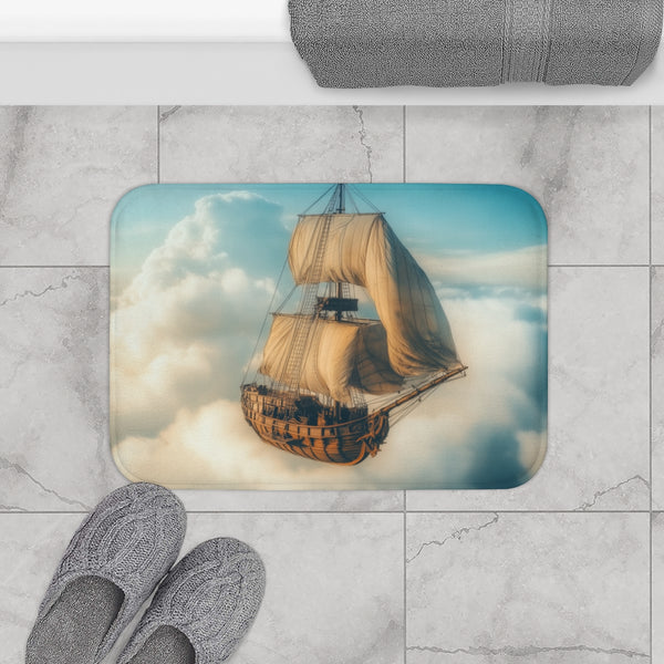 Steampunk Airship Sailing Through Clouds (Edition III) — 61×43 Memory Foam Bath Mat — Modern Bathroom Floor Lifestyle View