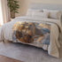 Steampunk Airship Sailing Through Clouds — 50×60 Plush Throw Blanket — Draped Over Sofa & Bed Lifestyle View