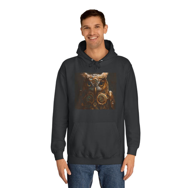 Steampunk Owl — Heavyweight Graphic Hoodie — Model Streetwear Fit View