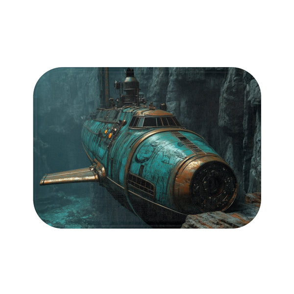 Steampunk Submarine in an Abyss (Edition II) — 61×43 Memory Foam Bath Mat — Top-Down Velvet Microfibre Artwork View