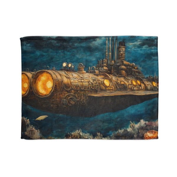 Steampunk Submarine in an Abyss (Edition II) — 50×60 Plush Throw Blanket — Full Spread Plush Fleece Artwork View