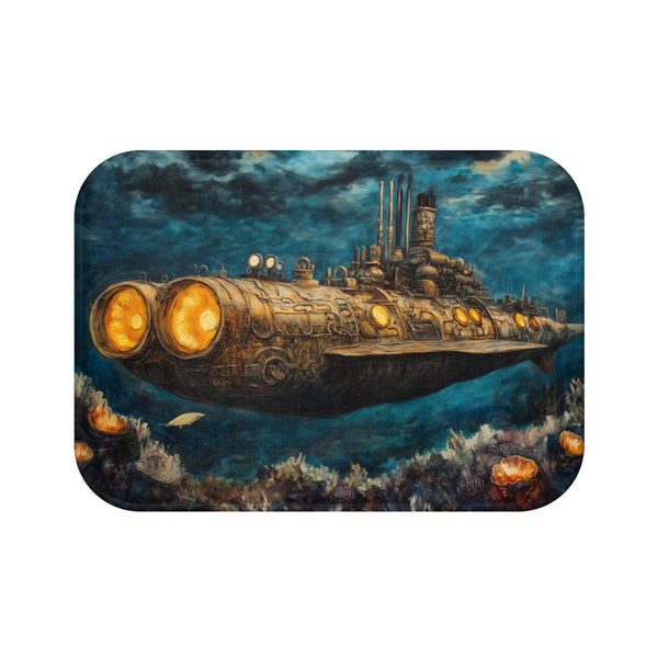 Steampunk Submarine in an Abyss (Edition III) — 61×43 Memory Foam Bath Mat — Top-Down Velvet Microfibre Artwork View