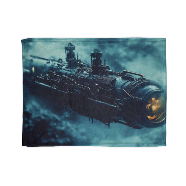 Steampunk Submarine in an Abyss (Edition III) — 50×60 Plush Throw Blanket — Full Spread Plush Fleece Artwork View