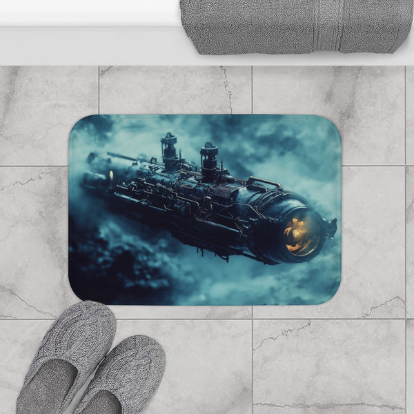 Steampunk Submarine in an Abyss (Edition IV) — Memory Foam Bath Mat — Modern Bathroom Floor Lifestyle View