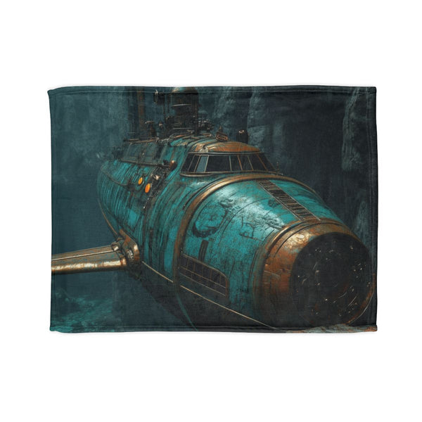 Steampunk Submarine in an Abyss — 50×60 Plush Throw Blanket — Full Spread Plush Fleece Artwork View