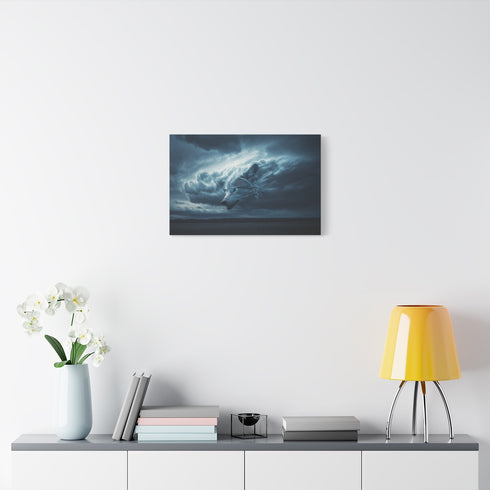 Storm Cloud Shaped Like Wolf — Stretched Canvas Wall Art — Living Room Wall Lifestyle View