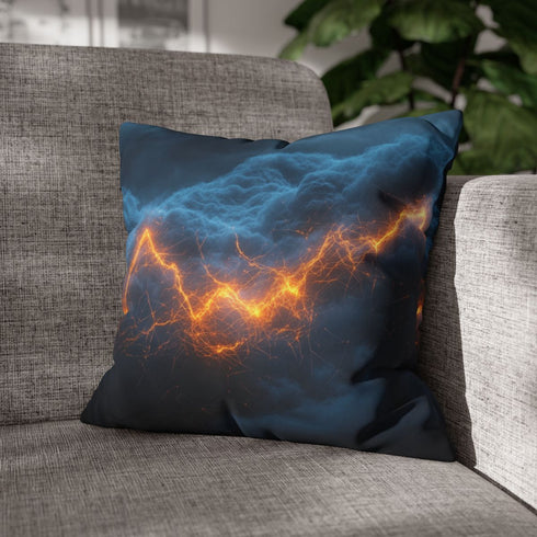 Storm Clouds with Glowing Geometric Vein — Double-Sided Cushion Cover — Sofa & Armchair Living Room Lifestyle View
