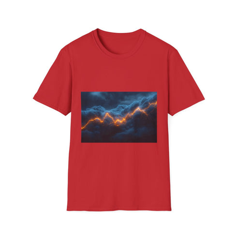 Storm Clouds with Glowing Geometric Vein Graphic Unisex Softstyle T-Shirt - Red Variant