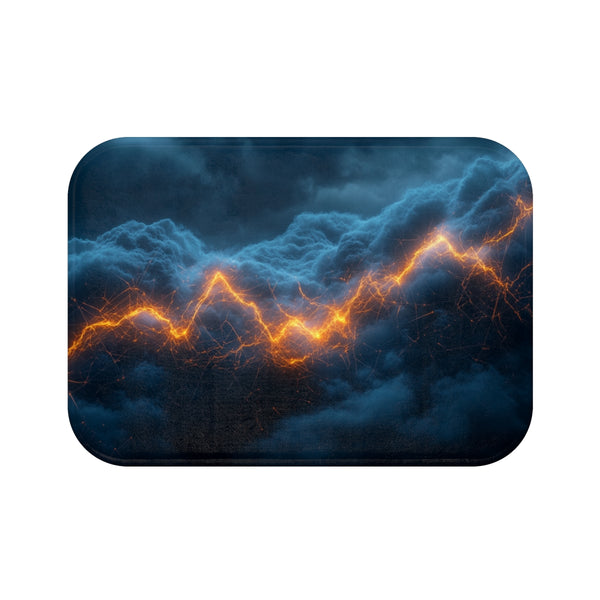 Storm Clouds with Glowing Geometric Vein — Memory Foam Bath Mat — Top-Down Memory Foam Bath Mat View