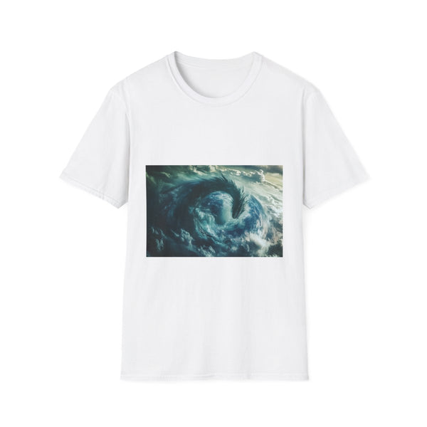 Storm Dragon Wrapping Around Planet Graphic Unisex Softstyle T-Shirt - Front View