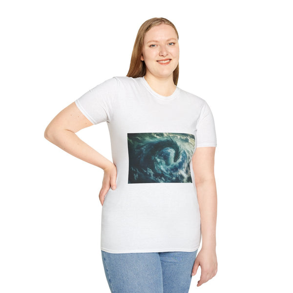 Storm Dragon Wrapping Around Planet Graphic Unisex Softstyle T-Shirt - Model View