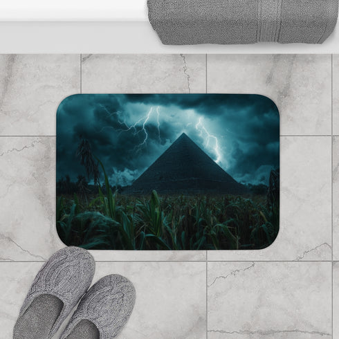 Storm over an Electric Pyramid (Edition II) — 61×43 Memory Foam Bath Mat — Modern Bathroom Floor Lifestyle View