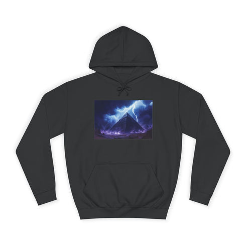 Storm Over an Electric Pyramid Graphic Unisex College Hoodie - Jet Black Front
