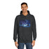 Stormy Ocean with Levitating Rocks Graphic Unisex College Hoodie - Lifestyle Model View